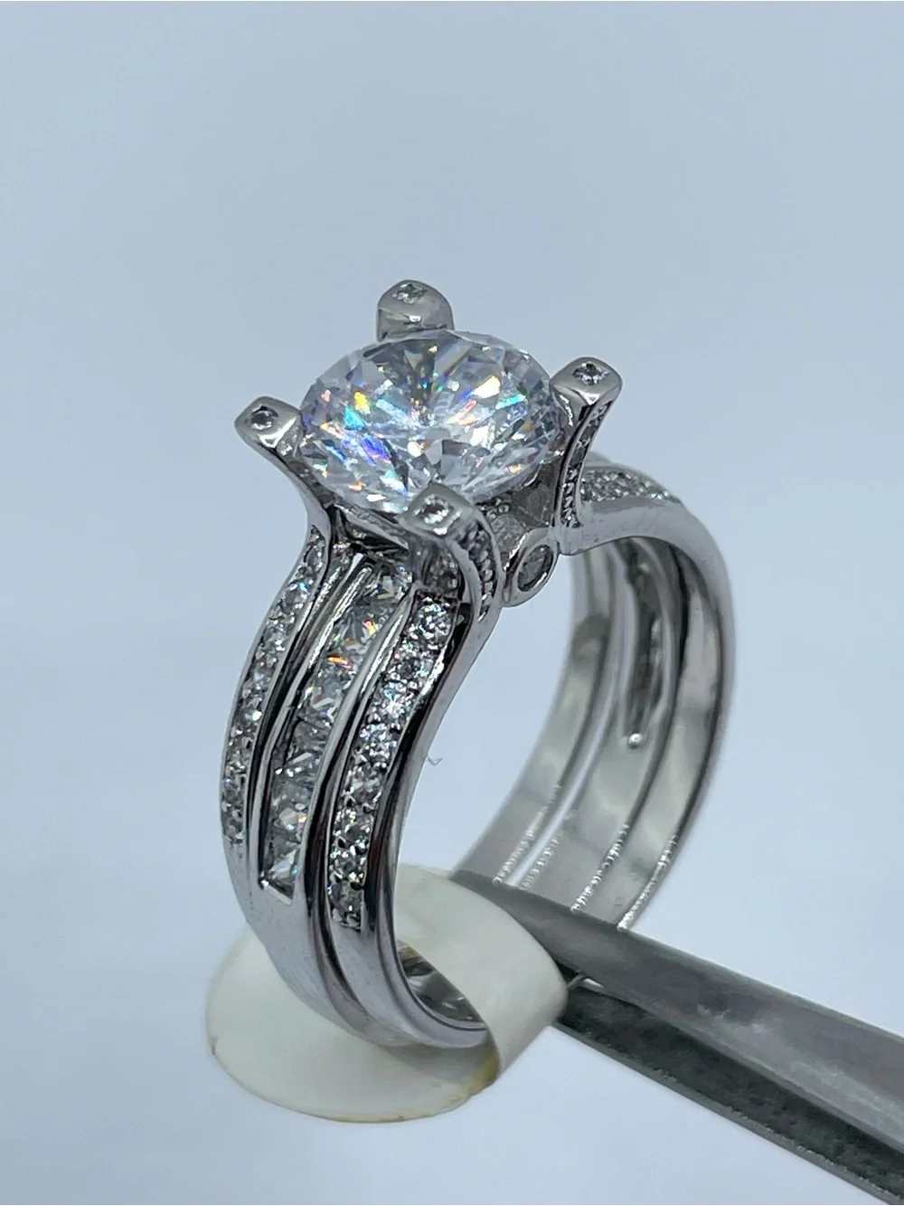 Stunning 10K Gold Plated CZ Engagement Ring Set Split Shank Pavé New
